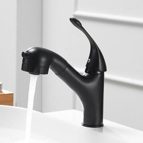 LIUYUE Basin Faucets Black/Chrome Copper Pull Out Bathroom Button Switch Basin Faucet Washing Cold Hot Crane Sink Mixer Taps
