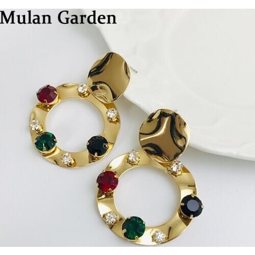 M&G Trendy Rhinestone Circle Dangle Earrings Personality Elegant Glass Zircon Statement Earring Fashion Jewelry Accessories Gift