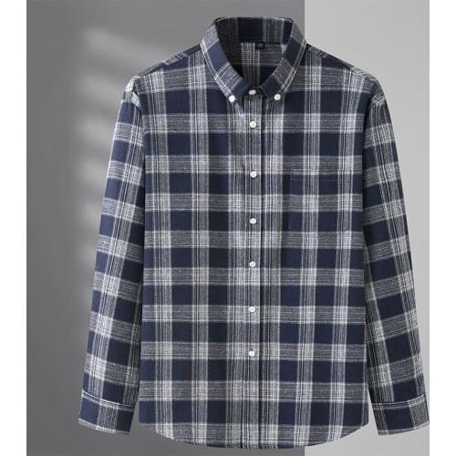 Mens Long Sleeve Autumn Contrast Plaid Striped Checkered Shirt Pocket Design Casual Standard-fit Button Down Gingham Shirts 8XL