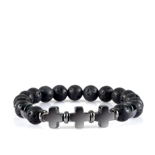 Charm Mens Lava Rock Stone Bracelet Tiger Eye Cross Beaded Elastic Bracelets & Bangles for Women Yoga Jewelry Gift Dropshipping