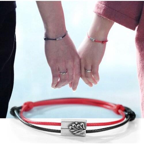 2Pcs Minimalist Lovers Matching Friendship Bracelet Rope Braided Couple Magnetic Distance Bracelet Kit Lover Jewelry