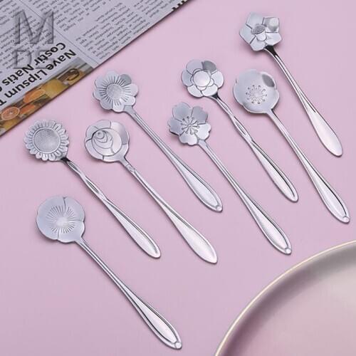 Stainless Steel Flower Shape Coffee Sugar Mixing Spoon Spoon Dessert Silver Teaspoon Sakura Vintage Teaspoons Drink Tableware