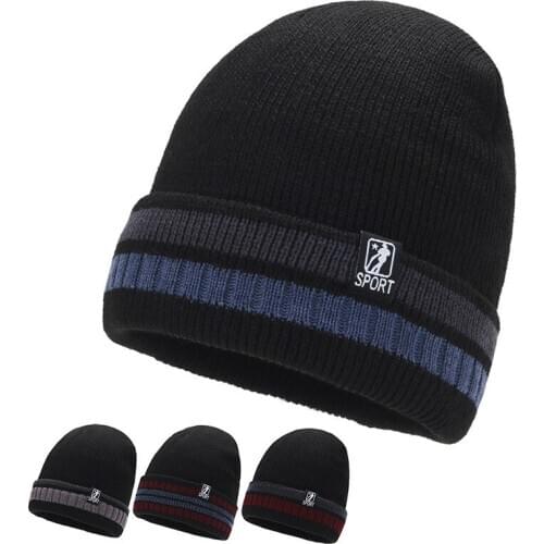 New Mens Winter Fall Hat Fashion Knitted Black Ski Hats Thick Warm Hat Cap Bonnet Skullies Beanie Soft Cotton Beanies