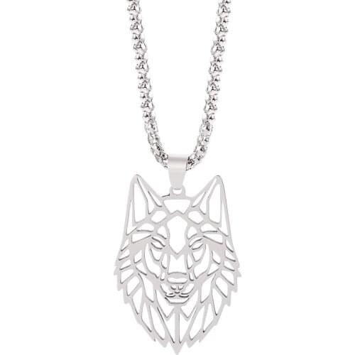 Hollow Wolf Head Necklace Stainless Steel Forest Animals Pendant Choker For Men Silver Color Cool Teen Necklaces