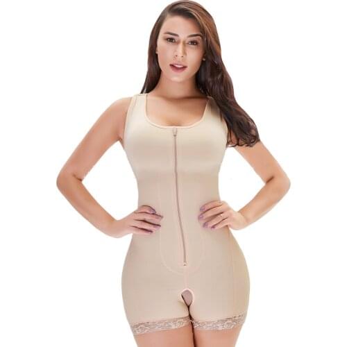 Sexy Front Zipper Large Size Conjoined Abdomen Gathered Chest Support Hips Body Shaping Fajas Reductoras Y Modeladoras Mujer
