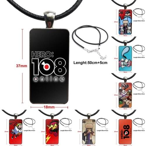 For Unisex Gift Glass Pendant Necklace Handmade Half Pendant Rectangle Necklace Vintage Cartoon Movie Hero 108