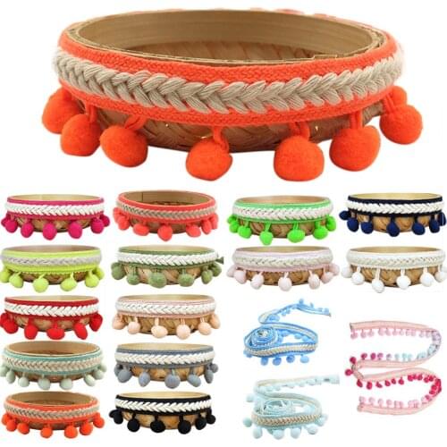 Polyester DIY Craft Polyester 5Yard/4.57m Vintage Embroidered Trim Ribbon 1.2cm Pom-pom Ball Fringe Ribbons Sewing Fabric Craft