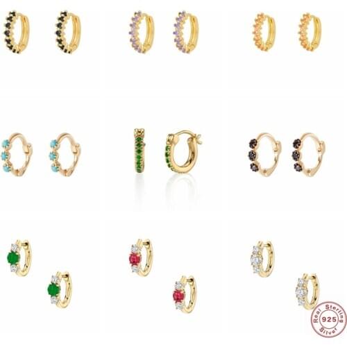 Genuine 925 Sterling Silver Earring Argolas Bling Sparkling Rainbow Zircon Hoops Earrings For Women lovers' Girl Fine Pendientes