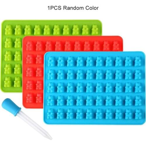 Silicone Mold Gummy Cartoon Bear Shape Mold Jelly Cake Candy Ice Trays Rubber Chocolate Maker With Dropper Decorating Tools