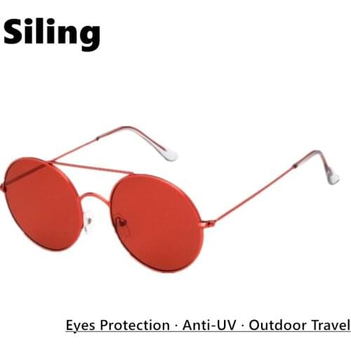 Big Sunglasses Women Vintage Metal Round Frame Yellow Sunglasses Men Fashion Red Pink Sun Glasses Eyewear