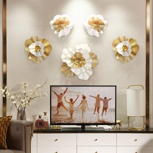 Modern European iron pendant wall decor living room background wall porch metal artesanal golden flower wall hanging CL91602