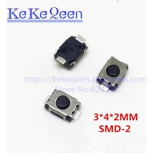 100Pcs 3*4*2MM Tact Switch Turtle switch SMD 2-pin mini buttons micro switch 3x4x2MM 2H Power switch