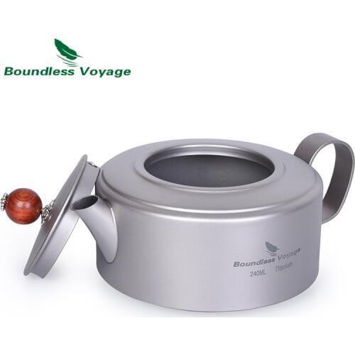 Boundless Voyage Mini Titanium Tea Kettle with Filter Anti-scalding Lid Camping Coffee Water Maker 240ml