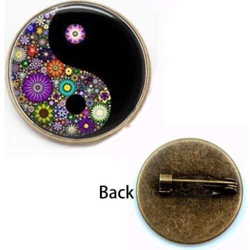 Vintage Yin Yang Mandala Glass Dome Hut Glass Brooch Vintage Bronze Lever Brooch Man Woman Clothing Accessories Gifts Souvenir