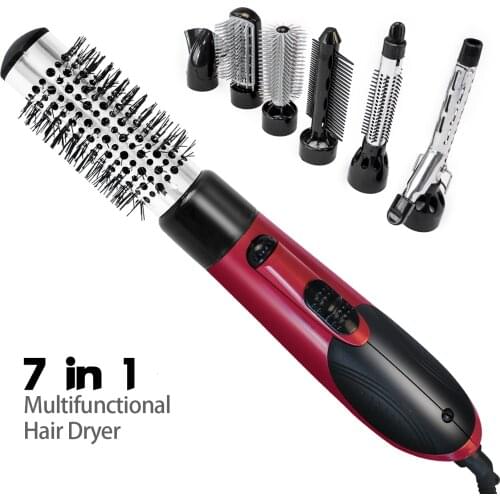 7 in 1 Rotating Hair Straightener Brush Electric Hor Air Brush Hair Curler Dryer Brush Hot Air Comb Negative Ion Hair Styler
