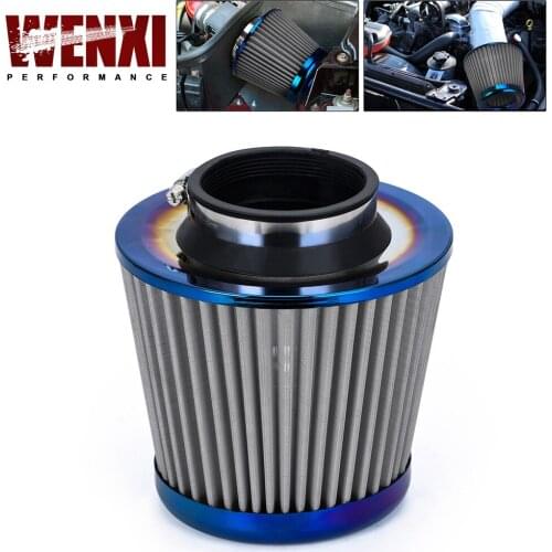 Burnt Blue 3" 76mm Power Intake High Flow Cold Air Intake Filter Cleaner Racing Car Air Filter Universal AIT27