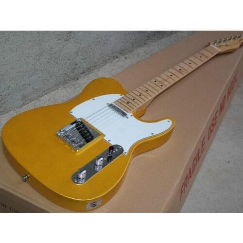 Top quality FDTL-2021 metal gold color white plate solid basswood body maple fretboard TL electric guitar, Free shipping