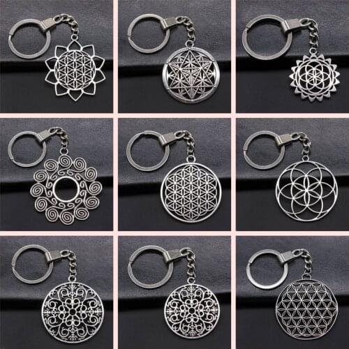 1 Pieces Keychain Round Flower Of Life key chain women keyring keychains for women key chain women