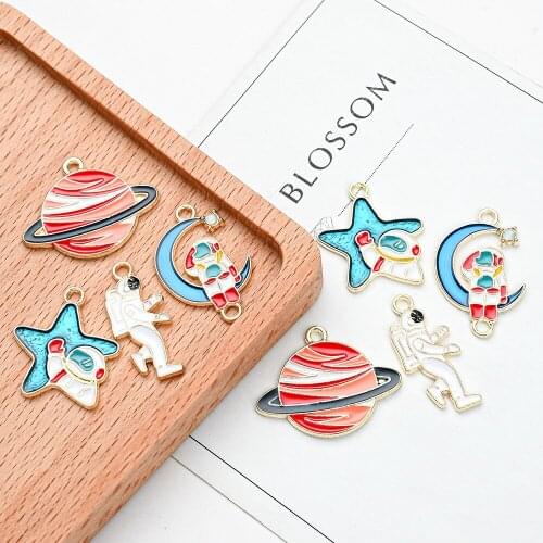 10/20/30pcs Colorful Astronaut Moon Charms Enamel Star Charm Necklace Pendant For Diy Jewelry Making Bracelet Keychain Supplies