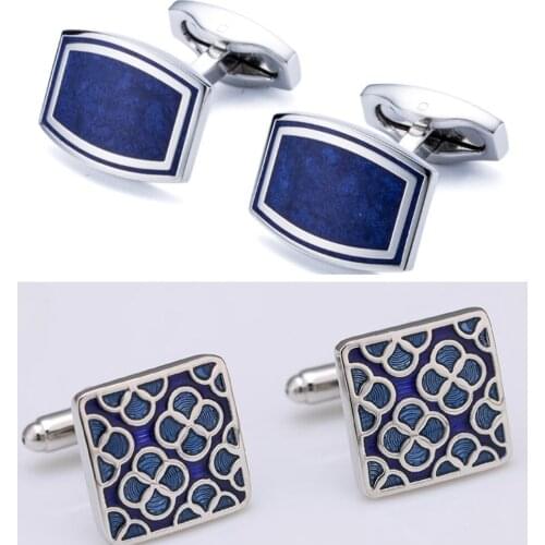 10Pairs/lot Elegant Rectangle Cufflinks Blue Enamel Cuff Links Simple Fashion Business Style Cufflink Mens Jewelry