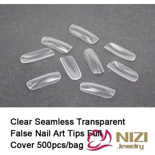 10 Sizes 500pcs/bag Full Nail Tips Clear Seamless Transparent Plastic Fake Nails Fashion DIY False Nails Tips