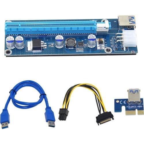 10pcs 006C Blue 1x to 16x PCI Express Riser Card PCI-E Extender 60cm USB 3.0 Cable SATA to 6Pin Power for BTC Miner Raiser Card