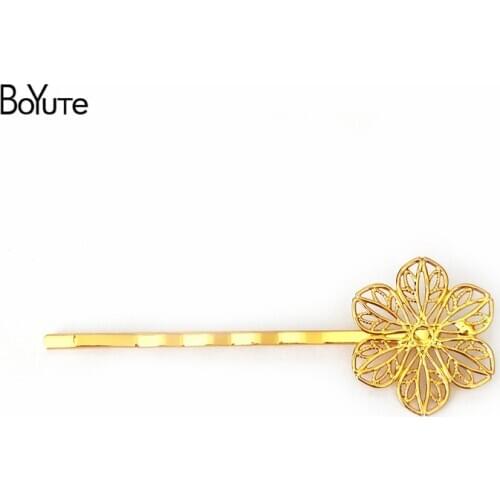 BoYuTe 20Pcs 22MM Filigree Flower Hair Clip 6 Colors Plated Women Barrette Hair Accessories