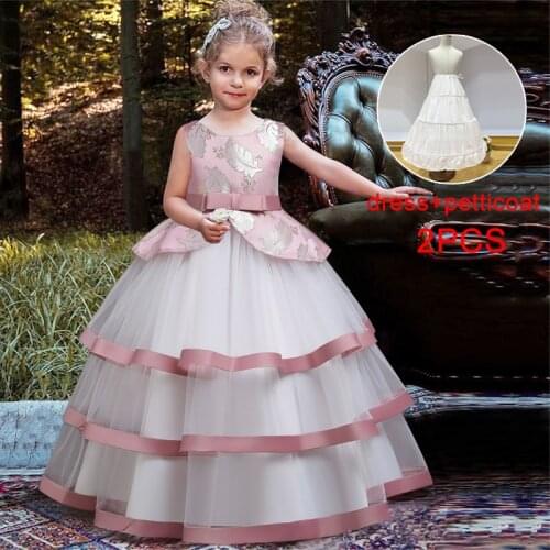 2021 Pink Dress Princess Elegant Kids Bridesmaid Dress For Girls Children Embroidery Party Long Wedding Dress 10 12 Year Vestido