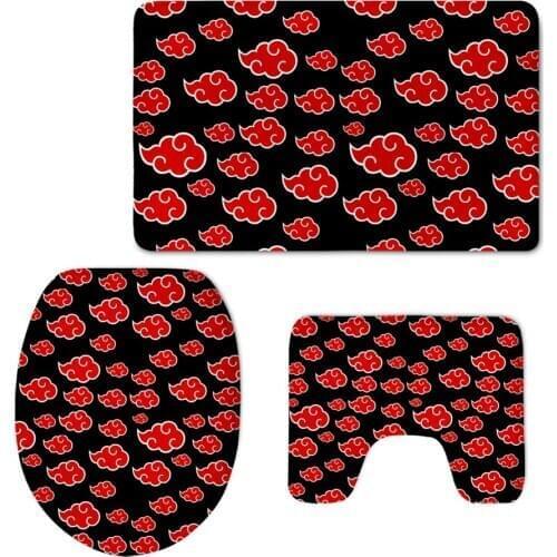 Akatsuki Cloud Print 3 Pieces Bath Rug Set With Toilet Seat Cover Soft Flannel Contour Rug Pedestal Mat and Toilet Lid Cover New