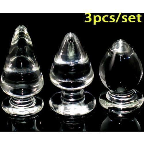 60mm Big Diameter 3pcs Glass Butt Plug Set Anal Dilator Vagina Expansion Anal Plug Adult Masturbator Sex Toys For Woman