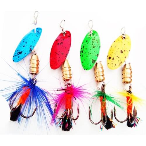 4pcs/Lot Rotating Spinner Fishing Lure 1/8oz 3.5g Spoon Sequins Metal Artificial Hard Bait Treble Hooks Wobblers Bass Carp Pesca