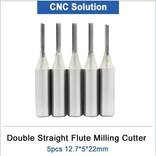 5pc TCT Double Flute Straight Slot Carbide Cutters CNC Router woodworking Bits 1/2" 12.7*5*22mm