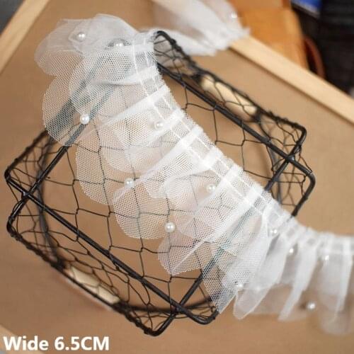 6.5CM Wide Tulle White Three-layer Beaded Fringe Trim Mesh 3D Lace Dress Collar Ribbon Handmade DIY Material Sewing Accessories