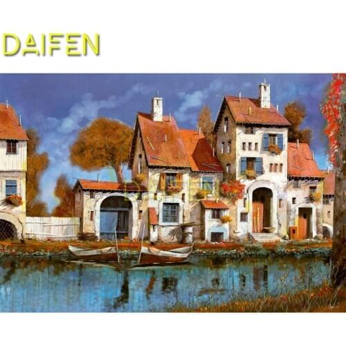 Full Square Diamond embroidery Cross stitch riverside houses boat country tree 5D DIY Diamond painting Full Round Diamond mosaic