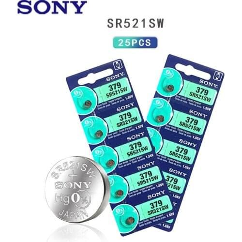 25pcs Sony 100% Original 379 SR521SW SR63 D379 V379 AG0 Silver Oxide Watch Battery 379 SR521SW Button Coin Cell MADE IN JAPAN