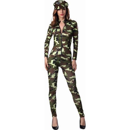 Free Shipping Sexy Long Camouflage Jumpsuit Military Costumes