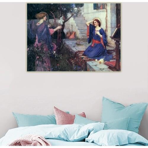 Citon William Waterhouse《The Annunciation》Canvas Oil painting Artwork Poster Picture Wall Decor Home Living room Decoration