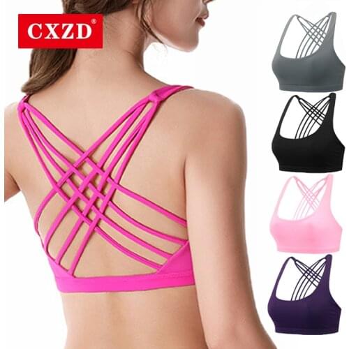 CXZD Women Sport Bra Shirt Fitness Running Vest Padded Bra Crop Sport Top Underwear Wireless Push Up Cross Brassiere Gym Workout