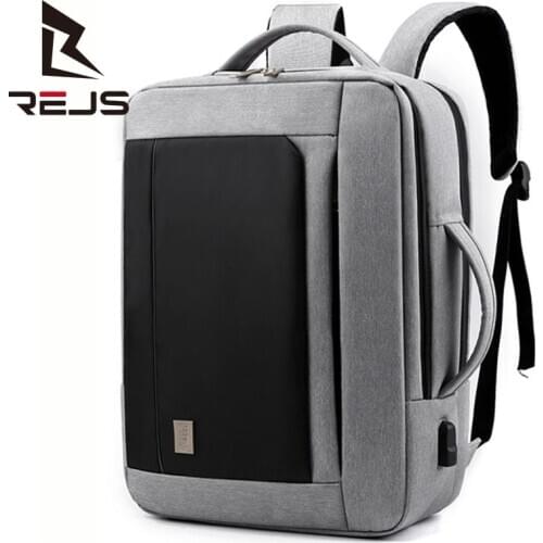 REJS LANGT Business Mens Backpack with Charging 15.6 Inch Laptop Bag Multi-Layer Space Travel Backpacks Anti-Theft Mochila Male