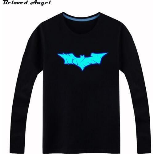 100cm-160cm Children boys girls luminous t shirt kids Long sleeves tops Hip Hop Neon Print Party Club Night light blu-ray