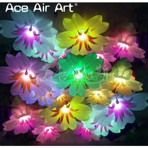 Hot sale wonderful hanging inflatable lily flower decoration,glowing LED flower with base and wheels portable for party event