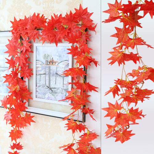 240cm Artificial Vine Autumn Red Maple Leaf Fake Garland Plant Foliage String Halloween Garden for Wedding Party Home Fall Decor