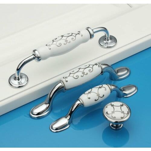Zinc alloy ceramic Dresser Pulls Drawer Furniture Handles Ceramic Kitchen Cabinet Door Knobs Silver Knobs Pulls Porcelain