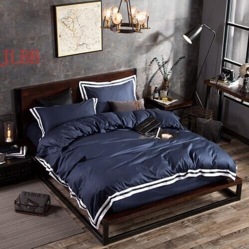 Spring Stripe 100% cotton bedding set hotel solid bed linenset 4pcs/set fitted flat sheet duvet cover pillowcase king bedclothes