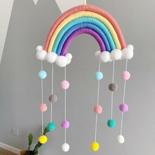 Ins Cute Rainbow Cloud Pendants Home Children Room Rainbow Hand-woven Balls Decoration With Wall Ornament Pendant Window Cl C9K5
