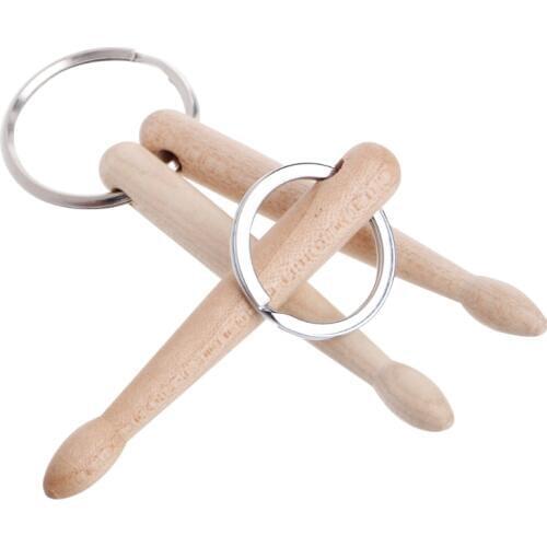 Mini Drum Sticks Keychain Wood Drumsticks Key Ring Chain Keyfob Percussion Gift B36D