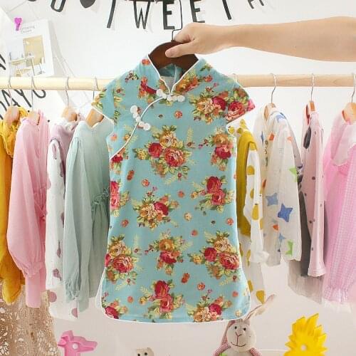 HA-025 Fashion Cheongsam For Baby Girls Princess A-Line Dress Children Summer Clothing Sweat 0ne-Piece