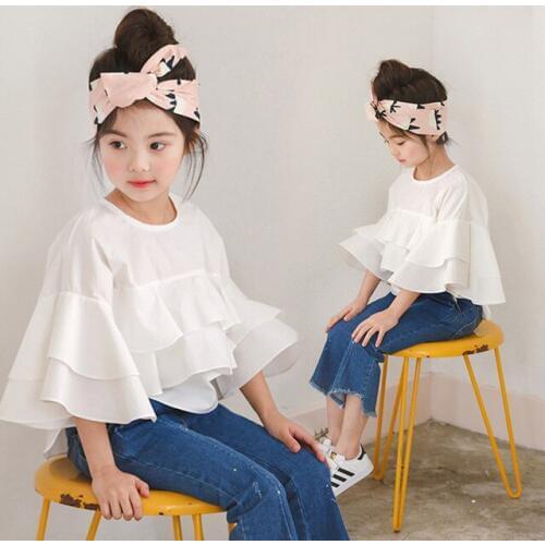 Fashion Girl Blouses Autumn New Children Clothing Flare Sleeve Solid Blouses Shirts for Baby Girls Lovely Temperament Girl Tops