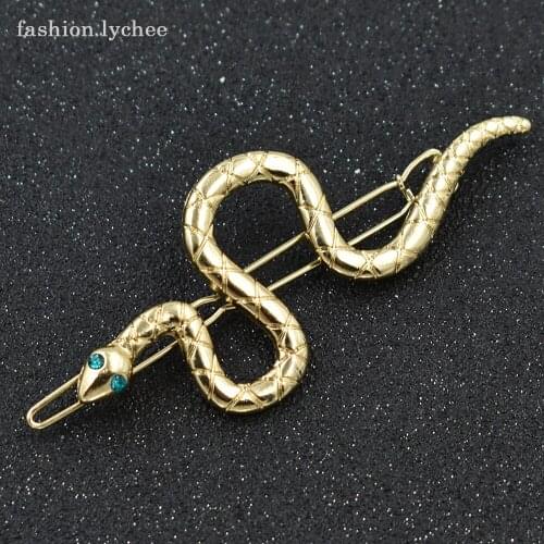 Fashion lychee Silver Gold Color Metal Snake Shape Crystal Hair Clips For Women Punk Curved Hair Fashion Jewelry