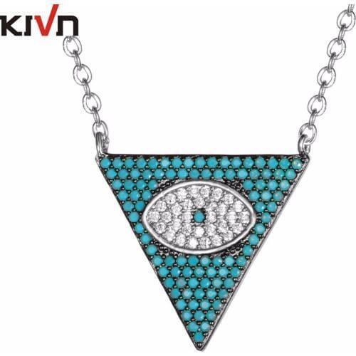 KIVN Fashion Jewelry Triangle Turkish Blue eye CZ Cubic Zirconia Womens Girls Wedding Pendant Necklaces Mothers Birthday Gifts